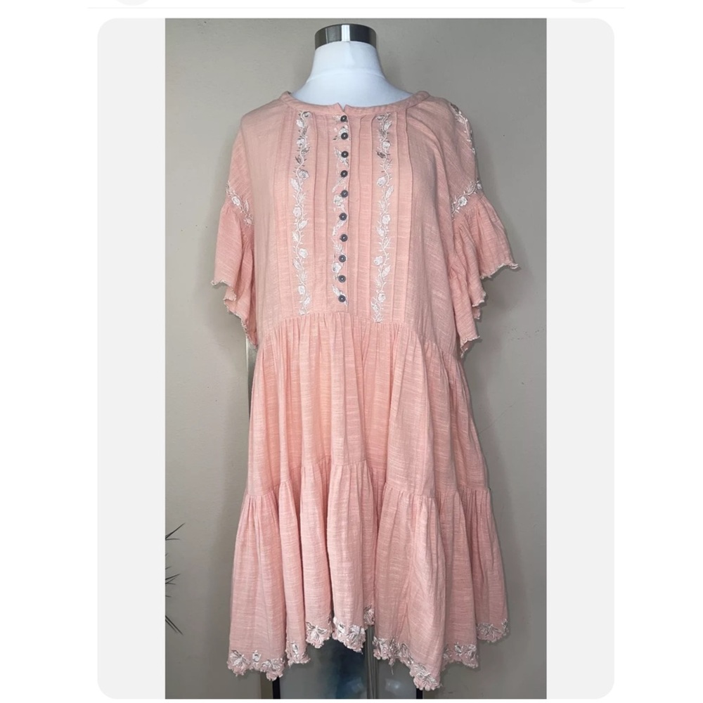 Free People Melon Cat Santiago Embroidered Mini Short Casual Dress